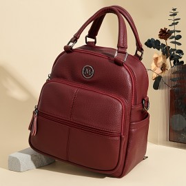 Vintage Solid Color Multi-Pocket Handbag - Large Capacity Double Handbag for Daily Commute & Travel - Adjustable Strap, Zipper Closure - Ideal for Men & Women - Perfect Valentine'S Day Gift - Multiple Colors Available, Versatile Handbag | Vintage Style Bag | Adjustable Strap Ba