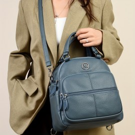 Vintage Solid Color Multi-Pocket Handbag - Large Capacity Double Handbag for Daily Commute & Travel - Adjustable Strap, Zipper Closure - Ideal for Men & Women - Perfect Valentine'S Day Gift - Multiple Colors Available, Versatile Handbag | Vintage Style Bag | Adjustable Strap Ba