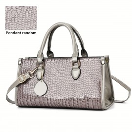 Glossy Crocodile-Embossed Women's Handbag - Convertible handbag & Crossbody Purse with Adjustable Strap, Golden-Tone Hardware & Zipper Closure, Durable Painted Black/Khaki/Coffee/Gray/White/Red/Wine Red/Blue, Stylish Women's Accessory