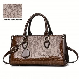 Glossy Crocodile-Embossed Women's Handbag - Convertible handbag & Crossbody Purse with Adjustable Strap, Golden-Tone Hardware & Zipper Closure, Durable Painted Black/Khaki/Coffee/Gray/White/Red/Wine Red/Blue, Stylish Women's Accessory