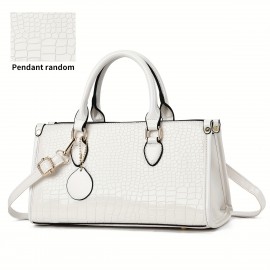 Glossy Crocodile-Embossed Women's Handbag - Convertible handbag & Crossbody Purse with Adjustable Strap, Golden-Tone Hardware & Zipper Closure, Durable Painted Black/Khaki/Coffee/Gray/White/Red/Wine Red/Blue, Stylish Women's Accessory