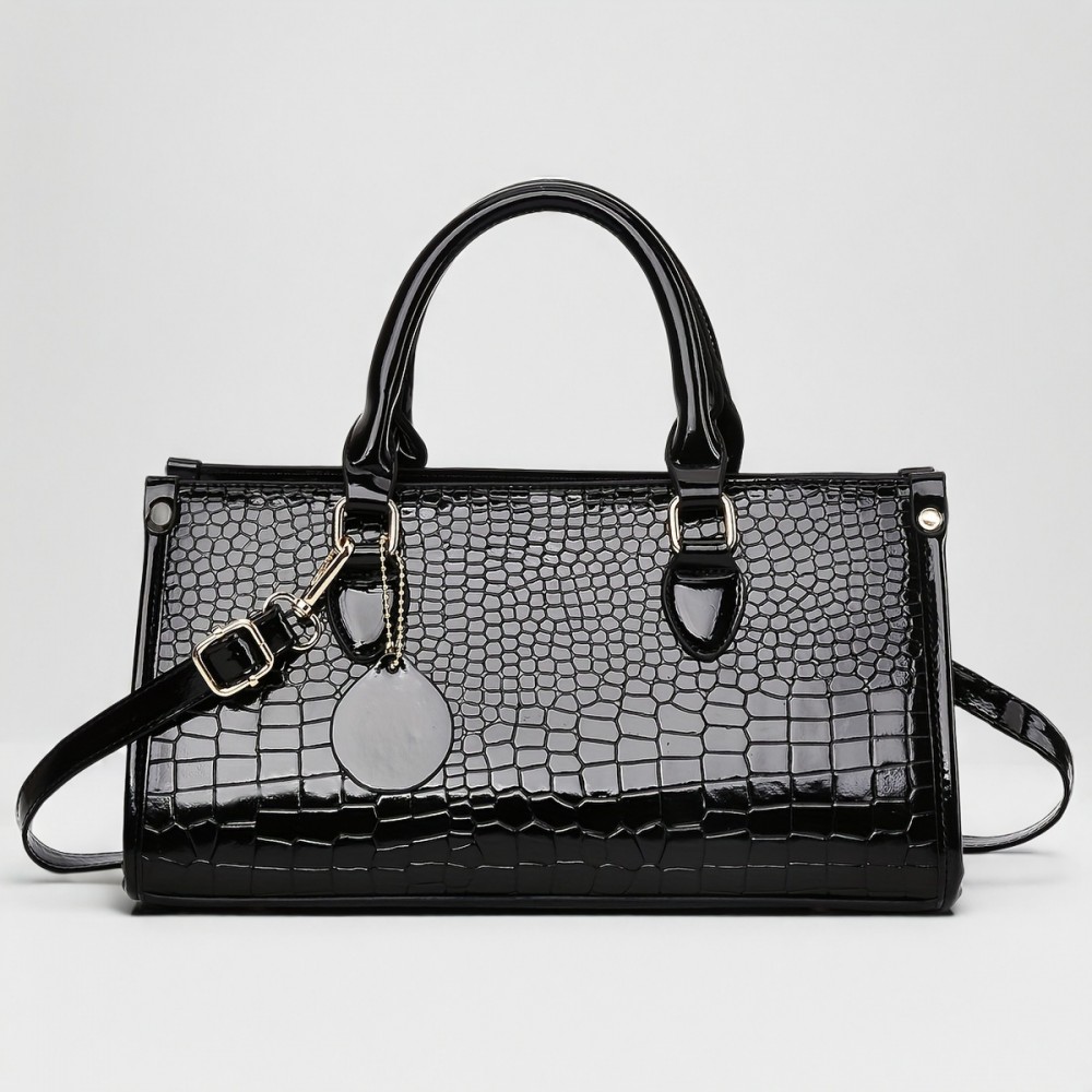 Glossy Crocodile-Embossed Women's Handbag - Convertible handbag & Crossbody Purse with Adjustable Strap, Golden-Tone Hardware & Zipper Closure, Durable Painted Black/Khaki/Coffee/Gray/White/Red/Wine Red/Blue, Stylish Women's Accessory