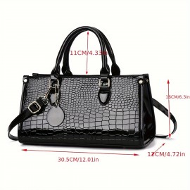 Glossy Crocodile-Embossed Women's Handbag - Convertible handbag & Crossbody Purse with Adjustable Strap, Golden-Tone Hardware & Zipper Closure, Durable Painted Black/Khaki/Coffee/Gray/White/Red/Wine Red/Blue, Stylish Women's Accessory
