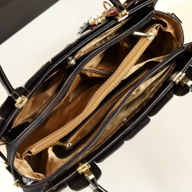 Stylish Patchwork Handbag for Middle-Aged Women, Suitable for Mothers And Grandmothers, Featuring a Glossy Finish And Versatile Design.