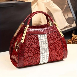 Elegant Handbag with Embossed Design, a Stylish Party Bag for Summer And Autumn 2024, Versatile Handbag for Moms, Perfect for Shoulder Carrying.