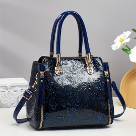 Vintage Floral Print PVC Women's handbag with Adjustable Crossbody/Handheld Strap, Golden-Tone Hardware & Zipper Closure - Black & Golden, Wrist Strap Included, Polyester Lining for Casual & Formal Events, Fashion Accessory, Retro Bucket Bag