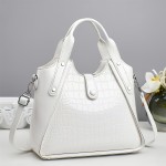 1pc Stylish White Crocodile-Textured Synthetic Handbag with Adjustable Strap, Double Compartments & Golden-Tone Hardware - Large Capacity Shoulder Bag for Women, Perfect for Daily Commute, Work, or Casual Outings, Crossbody Purse, Work Handbag, Modern Handbag, Zipper Closure