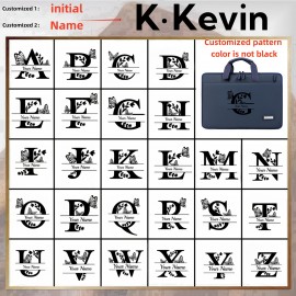 Personalized 180° Open-Close Durable Laptop Briefcase, Oxford Fabric Material, 14/15 Inch Computer Bag with Custom Butterfly Letter Design - Ideal Gift for School, Office, or Valentine'S Day - Black, Light Purple, Green, Gray, Dark Gray, Blue