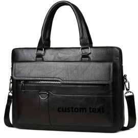 Personalized Name Men'S Briefcase - Large Capacity Synthetic Laptop Bag with Adjustable Strap, Multiple Compartments & Mesh Pockets for Business Travel, Black