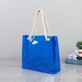 [1pc Customizable PVC Tote] 1pc Durable Transparent PVC Tote Bag with Twine Handles | Customizable, Personalized Text & Pink Glitter Design, Perfect for Everyday Use or Special Occasions
