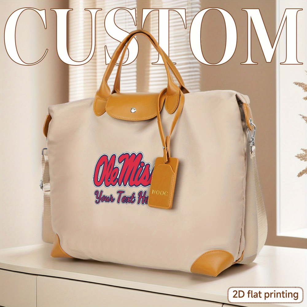 Backpack, a Fashionable Large Capacity Handbag Tote with @0756@Ole Miss Logo Pattern and Customizable Text Below the Design, Featuring Detachable Shoulder Straps for Versatile Use 2D Flat Printing ---bao034TuAnDz, 2D Flat