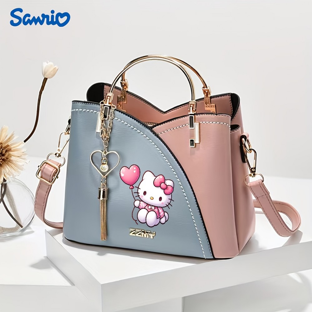 [Sanrio | Hello Kitty] Sanrio Hello Kitty 1pc Heart-Shaped Balloon Handbag | Large Capacity Zipper Closure Tote Bag for Casual & Formal | Crossbody Purse, Goldtone Hardware, Durable Material