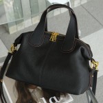 Wo 's Genuine Leather handbag - French Cow Full-Grain /Black Handbag with Golden-Tone Hardware, /Korean-Inspired Elegant Shoulder Purse, Wrist Strap & Zipper Closure for, Travel, Everyday (Luxury Handbag)