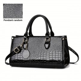 Glossy Crocodile-Embossed Women's Handbag - Convertible handbag & Crossbody Purse with Adjustable Strap, Golden-Tone Hardware & Zipper Closure, Durable Painted Black/Khaki/Coffee/Gray/White/Red/Wine Red/Blue, Stylish Women's Accessory